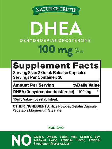 Dhea Supplement | 100Mg | 60 Capsules | Non-Gmo & Gluten  | By Nature'S Truth