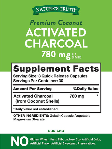 Activated Charcoal Capsules | 90 Count | Non-GMO, Gluten Free Pills | by Nature's Truth