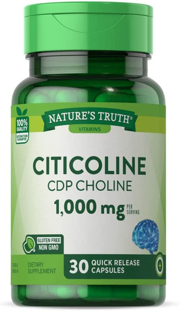 Citicoline 1000mg | 30 Capsules | CDP Choline | Non-GMO & Gluten Free Supplement | by Natures Truth