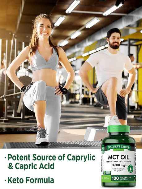 Nature's Truth MCT Oil Capsules | 100 Softgels | Keto Friendly Coconut Oil Pills | Non-GMO, Gluten Free