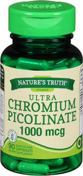 Nature's Truth Ultra Chromium Picolinate 1000 mcg Quick Release Capsules - 90 ct, Pack of 3