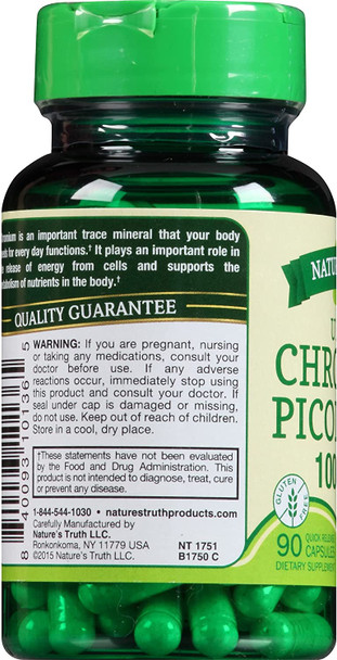 Nature's Truth Ultra Chromium Picolinate 1000 mcg Quick Release Capsules - 90 ct, Pack of 3