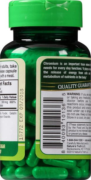 Nature's Truth Ultra Chromium Picolinate 1000 mcg Quick Release Capsules - 90 ct, Pack of 3