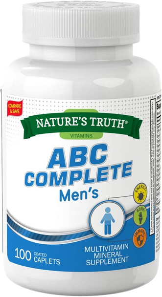 Adult ABC Complete Multivitamin for Men | 100 Caplets | Non-GMO & Gluten Free | by Nature's Truth