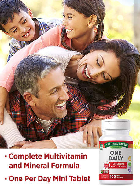 One Daily Womens and Men's Essential Multivitamin | 100 Mini Tablets | Non-GMO & Gluten Free | By Nature's Truth