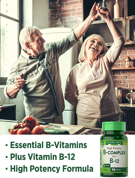 Vitamin B Complex | Plus B12 | 90 Tablets | Vegetarian, Non-GMO & Gluten Free | by Nature's Truth