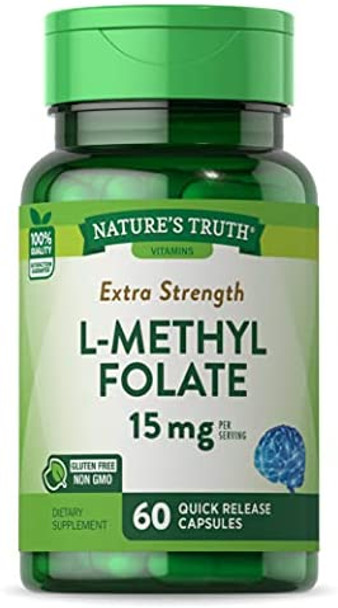 L Methylfolate 15mg | 60 Capsules | Non-GMO & Gluten Free Supplement | Extra Strength | by Natures Truth