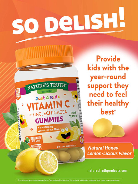 Vitamin C Gummies for Kids | with Zinc & Echinacea | 60 Count | Vegetarian, Non-GMO & Gluten Free | by Natures Truth