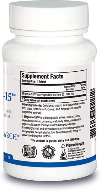 Biotics Research Organik 15 Methyl Donors And Acceptors Dimethylglycine. Enhances Oxygen Utilization. Potent Antioxidant Activity. Athletic Performance. Supports Muscle Strength 180 Tabs