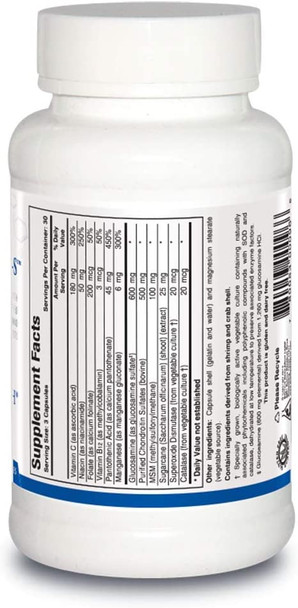 Biotics Research ChondroSamine S Comprehensive Joint and Connective Tissue Support, 600 Elemental Glucosamine, MSM, Vitamin C, Manganese, Niacin, Pantothenic Acid, Folate, B12, SOD, Catalase 90caps