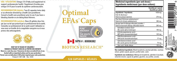 Biotics Research Optimal EFAs Proprietary Blend of Fish, Flaxseed and Borage Oils. Balance of Omega3, 6 and 9 Fatty Acids.Supports Immune, Inflammatory Responses,Cardiovascular Neurological Health