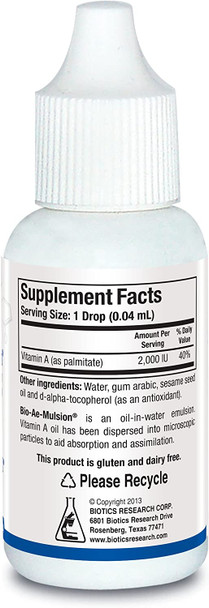 Biotics Research Bio Ae Mulsion Iu Emulsified Vitamin A For Greater Uptake & Utilization, Concentrated Form, Promotes Immune Response, Aids In Visual Acuity, Supports Cardiovascular 1 Fluid Ounces