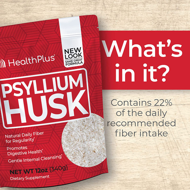 100% Pure Psyllium Husks Plastic Bag 12 oz by Health Plus