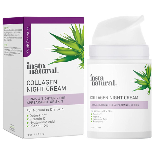 InstaNatural Collagen Night Cream, Anti Aging Cream for Face and Neck with Vitamin C, Hyaluronic Acid, and Rosehip Oil