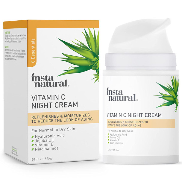 InstaNatural Vitamin C Night Cream - Vitamin E, Hyaluronic Acid & Niacinamide - Brightening - Anti Aging Moisturizer & Anti Wrinkle Collagen Face Cream - Vegan - 1.7 oz