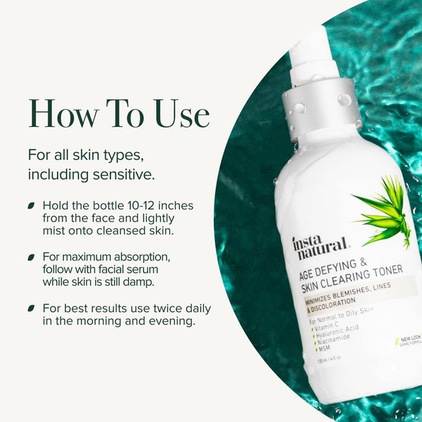 Vitamin C Skin Clearing Toner - Natural Anti Aging Facial Spray with Salicylic Acid & Hyaluronic Acid - Helps Face Wrinkles, Dark Spots, Fine Lines - Safe for Sensitive Skin - InstaNatural - 4 oz