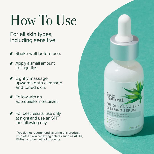 InstaNatural Age Defying & Skin Clearing Serum, Vitamin C Serum with Retinol, Niacinamide, and Salicylic Acid for Blemishes, Anti Aging, and Hyperpigmentation