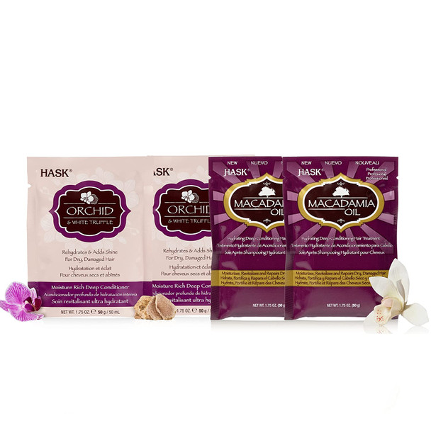 HASK Macadamia and Orchid + White Truffle Deep Conditioner Set: Includes 2 Pack Macadamia Deep Conditioner and 2 Pack White Truffle Deep Conditioner
