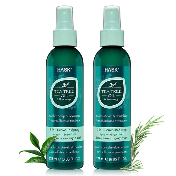 HASK Tea Tree Oil Cooling Back to School Pack: Includes Tea Tree Oil & Rosemary Shampoo and Conditioners and a 2-pack of 5-in-1 Leave In Conditioner Sprays