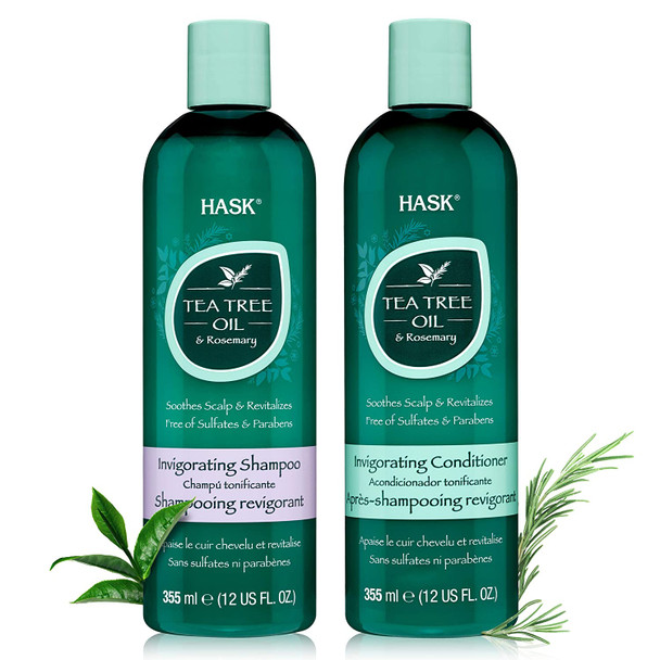 HASK Tea Tree Oil Cooling Back to School Pack: Includes Tea Tree Oil & Rosemary Shampoo and Conditioners and a 2-pack of 5-in-1 Leave In Conditioner Sprays