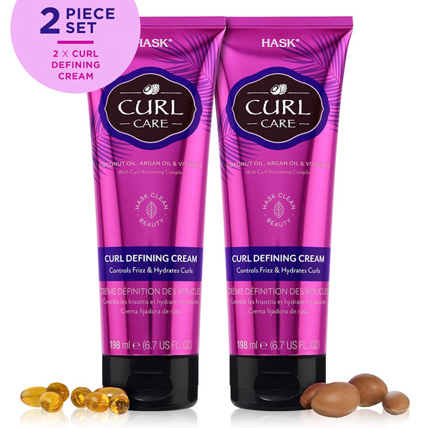HASK Coconut Curl Care Collection: Includes 2 Defining Coconut Curl Creams and The Coconut and Argan Oil Shampoo and Conditioner Set