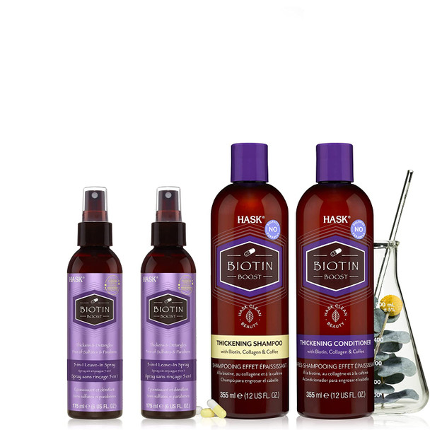 HASK Biotin 5-in-1 Leave in Conditioner + Shampoo and Conditioner Collection: Includes 2 5-in-1 Leave in Conditioner and 1 Shampoo and Conditioner Set