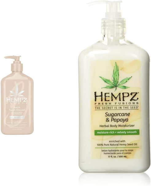 Hempz Smoothing Herbal Body Moisturizer, 17 oz & Herbal Body Moisturizer for Women with 100% Pure Hemp Seed Oil, Sugarcane & Papaya, 17 fl. oz.