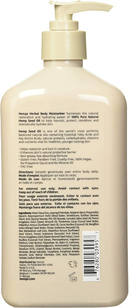 Hempz Smoothing Herbal Body Moisturizer, 17 oz & Herbal Body Moisturizer for Women with 100% Pure Hemp Seed Oil, Sugarcane & Papaya, 17 fl. oz.