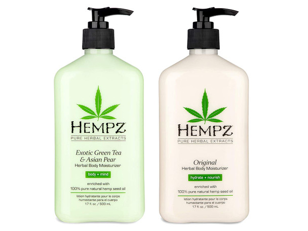 Hempz Original Herbal Body Moisturizer + Hempz Exotic Green Tea & Asian Pear Body Moisturizer, 17 Fl Oz, 2 Pack Bundle  Pure & Natural Hemp Seed Oil to Nourish & Hydrate Skin