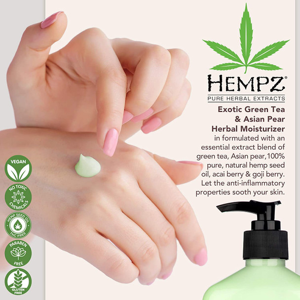 Hempz Original Herbal Body Moisturizer + Hempz Exotic Green Tea & Asian Pear Body Moisturizer, 17 Fl Oz, 2 Pack Bundle  Pure & Natural Hemp Seed Oil to Nourish & Hydrate Skin