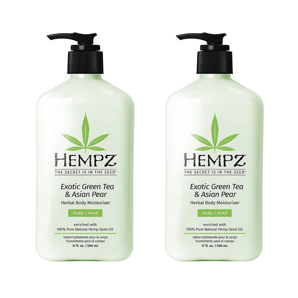 Hempz Body Moisturizer Green Tea and Asian Pear 17 Ounce Pump (500ml) (Pack of 2)