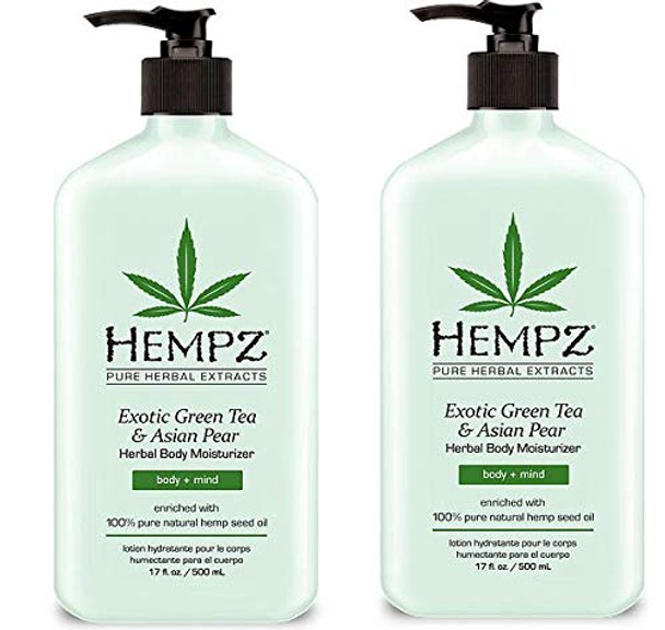 Exotic, Natural Herbal Body Moisturizer with Pure Hemp Seed Oil, Green Tea and Asian Pear, 17 Fluid Ounce - Pure, Nourishing Vegan Skin Lotion for Dryness and Flaking with Acai (17 oz - 2 pack)