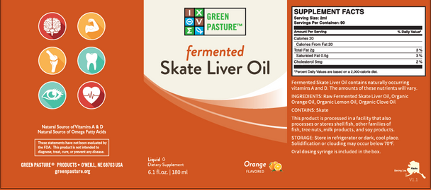 Green Pasture Blue Ice Fermented Skate Liver Oil, Spicy Orange 6.1 fl