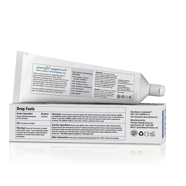 Jason Powersmile Anti-Cavity & Whitening Gel, Powerful Peppermint, 6 Oz