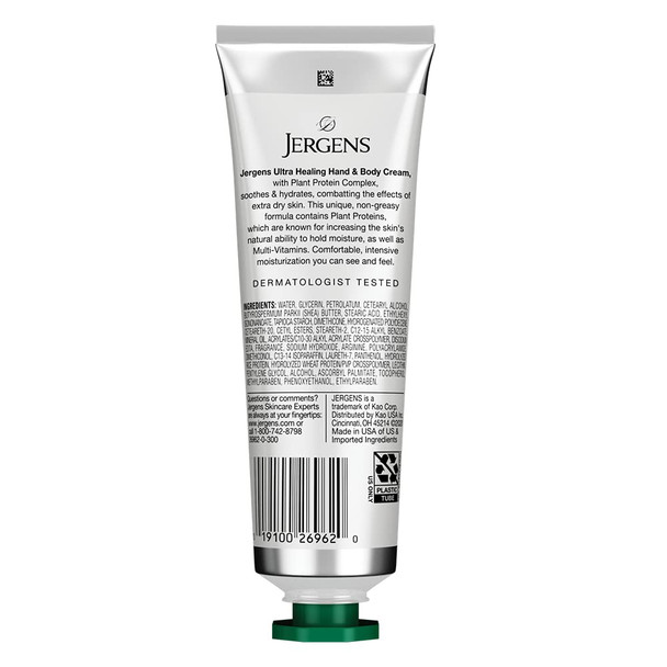 Jergens Ultra Healing Hand & Body Cream for Dry Skin, 3.4 Ounces, Formulated with Vitamins C, E & B5 plus Plant Protein Complex, for Extra Dry Skin Relief