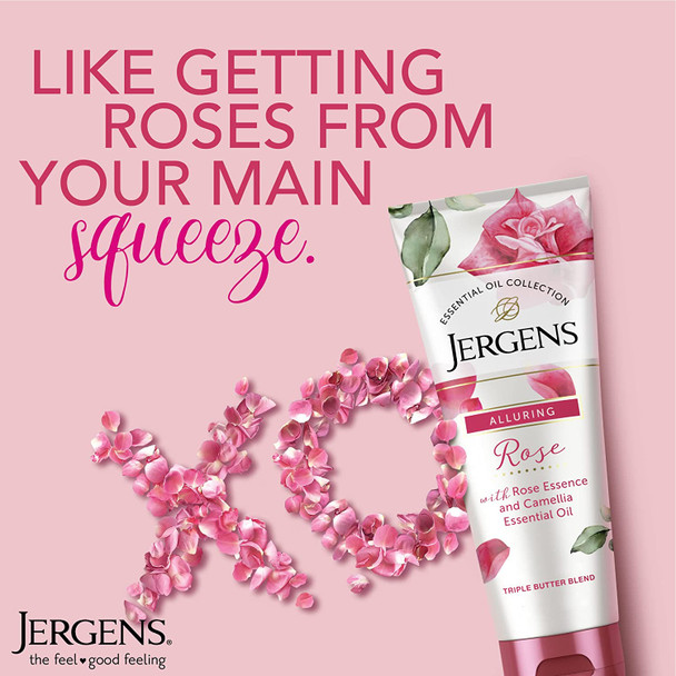 Jergens Rose Body Butter, 7 Fl Oz Lotion, with Camellia Essential Oils, for Indulgent Moisture