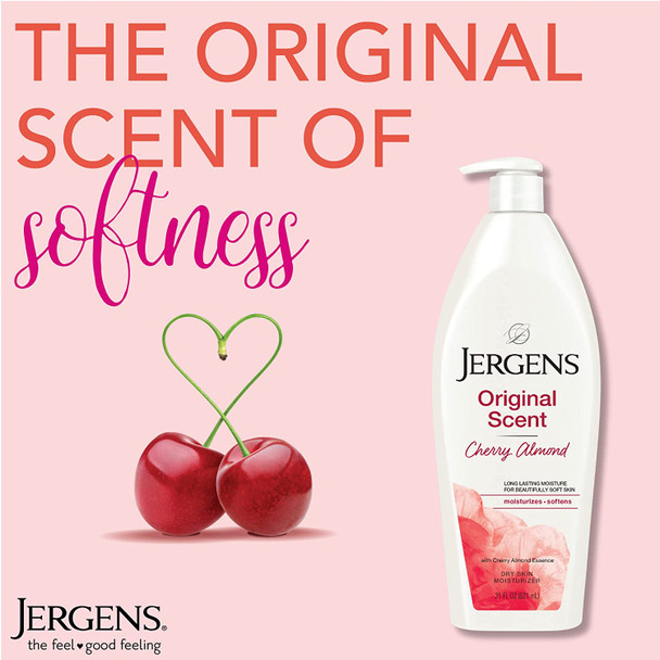 Jergens Original Scent Dry Skin Moisturizer, Body and Hand Lotion, for Long Lasting Skin Hydration, 21 Ounce, with HYDRALUCENCE blend and Cherry Almond Essence