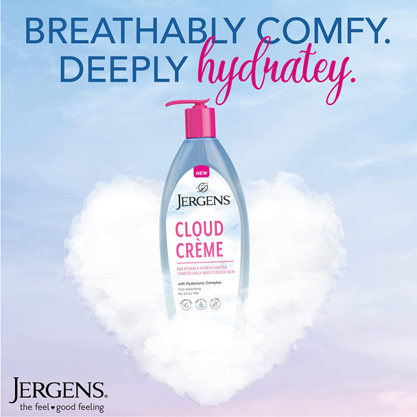 Jergens Cloud Creme Breathable Body Lotion, Fast-Absorbing Hydrating Moisturizer, Paraben-Free, with Hyaluronic Complex, Non-Greasy Application, 13 Ounce