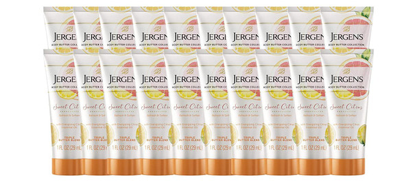 Jergens Sweet Citrus Body Butter Moisturizer, Travel Lotion, 1 Ounce, 20-pack, with Essential Oil, for Indulgent Moisturization