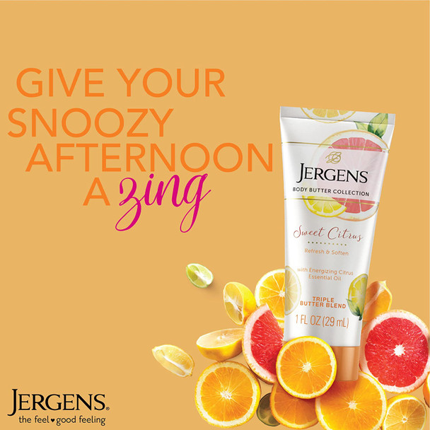 Jergens Sweet Citrus Body Butter Moisturizer, Travel Lotion, 1 Ounce, 20-pack, with Essential Oil, for Indulgent Moisturization