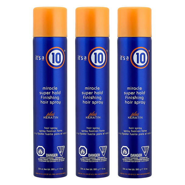 It's a 10 Haircare Miracle Super Hold Finishing Spray Plus Keratin, 10 oz (Pack of 3)