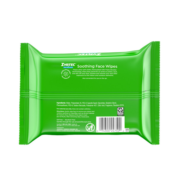 Zyrtec  Soothing Non-Medicated Micellar Water Face Wipes, 25 ct
