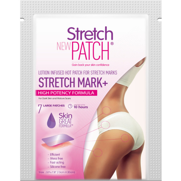 Stretch Patch Stretch Mark+ for Sensitive Skin - Lotion Infused Hot Patch for Stretch Marks 7 Patches per Pack