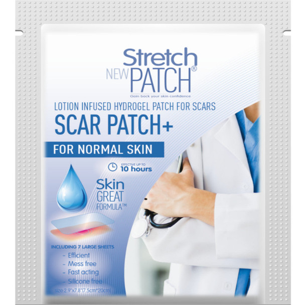 Stretch Patch Scar Patch+ For Normal Skin - Lotion Infused Hot Patch For Scars 7 Patches Per Pack