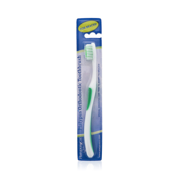 Platypus Orthodontic Toothbrush- Designed for Braces, Better Access Over Brackets and Archwires, Silicone Grip for Maximum Comfort