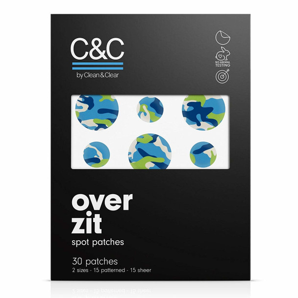 C&C by Clean & Clear Over Zit Spot Patches, With Hydrocolloid, Absorbs Fluid, Pimple Patch for Acne Prone Skin, Not Tested on Animals, 30-ct