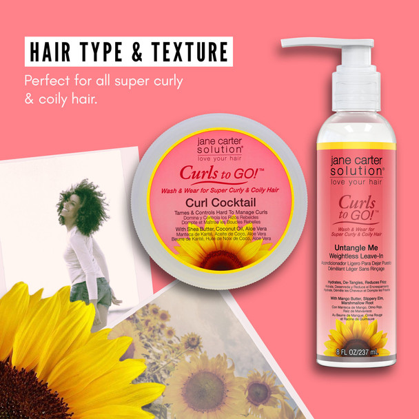 Jane Carter Solution | Curls To Go, Curl Cocktail Conditioning Cream & Untangle Me Conditioner (Bundle) 1 each