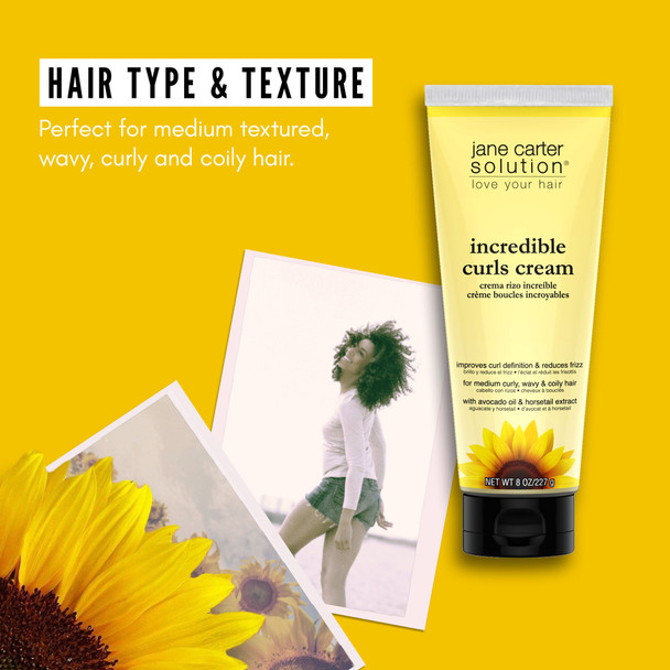 Jane Carter Solution Incredible Curls Cream (8oz) - Reduce Frizz, Creamy Formula, Detangler, 1each