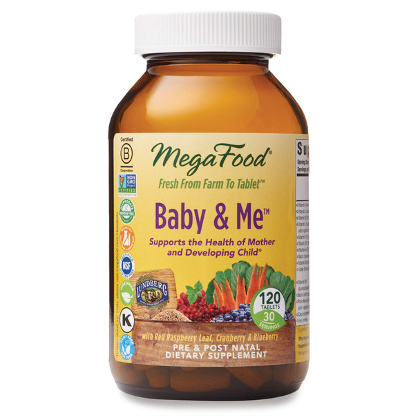 MegaFood - Baby & Me, Prenatal & Postnatal Support for Mother & Baby, 120 Tablets (FFP)