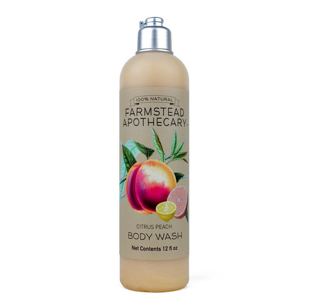 Farmstead Apothecary 100% Natural Body Wash with Organic Coconut Oil, Organic Sunflower Oil & Organic Vitamin E Oil, Citrus Peach 12 oz